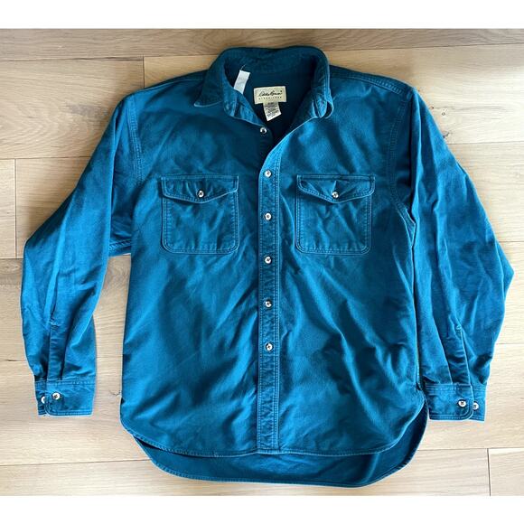 Vintage 90's Eddie Bauer Flannel Turquoise Blue Green - L - Picture 1 of 8